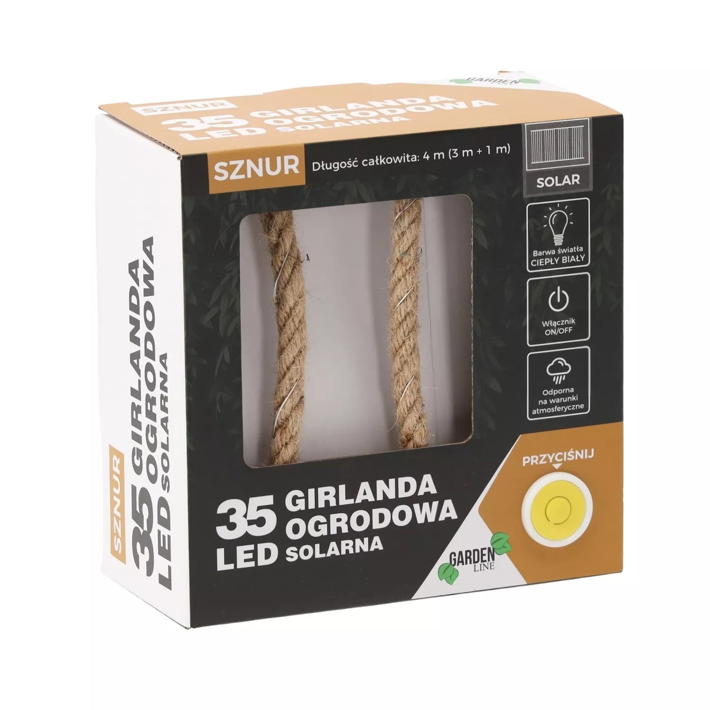 Päikeseenergiaga toidetav LED valguskett, 35 LED-i, 4 m, soe valge