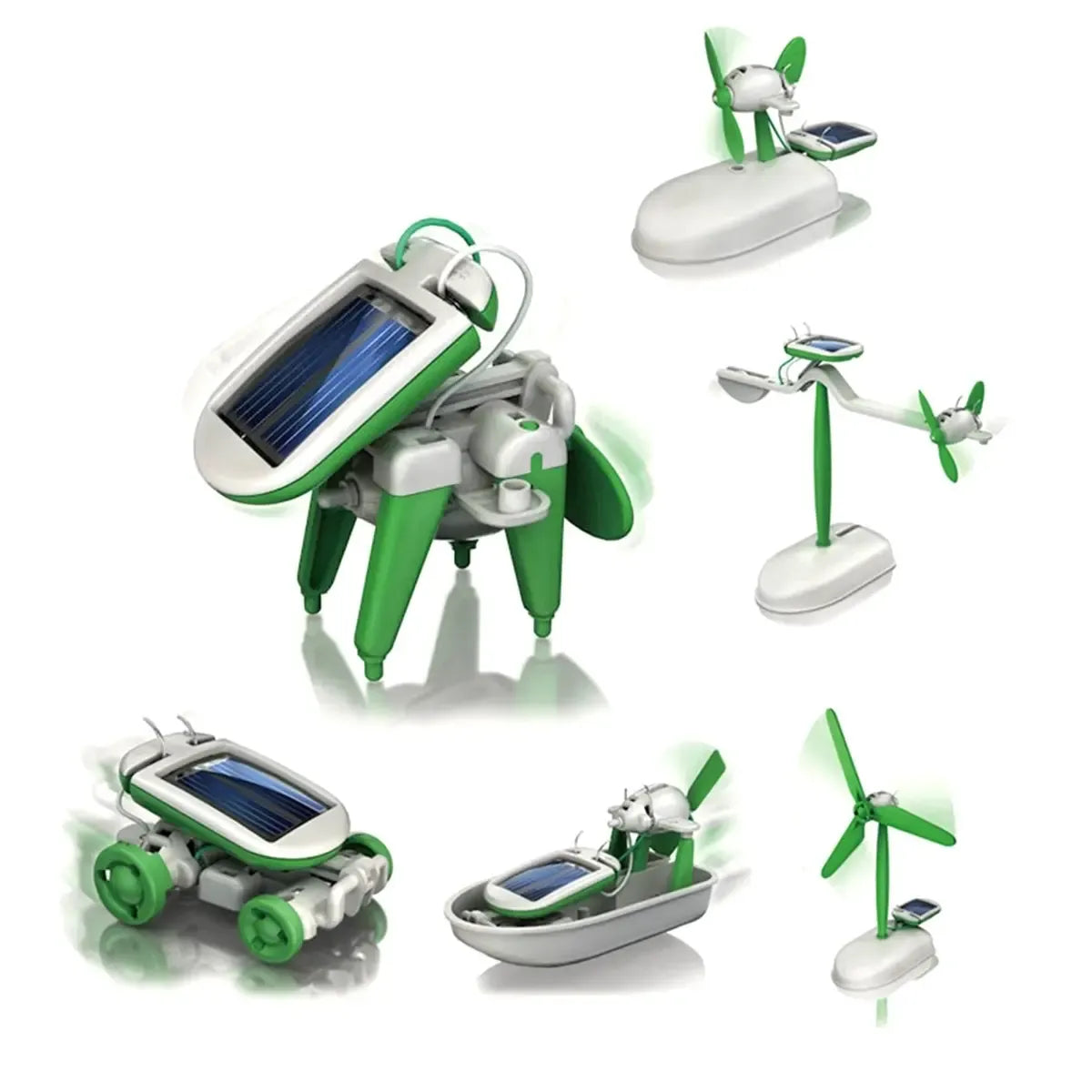Saulės energijos konstruktorius 6in1 vaikams, edukacinis žaislas su saulės paneliais ir judančiomis dalimis.