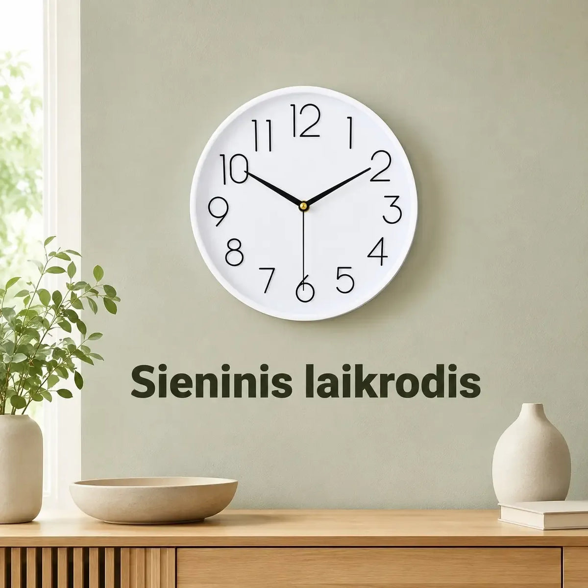 Sieninis laikrodis TR2250F su moderniu dizainu ir skaitmeniniais rodmenimis, tinka namų ir biuro interjerui.