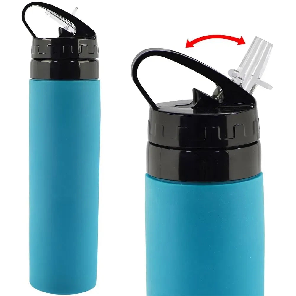 Juoda sulankstoma silikoninė gertuvė 600 ml, lanksti ir patogi naudoti, matoma iš išvaizdos ir dydžio.