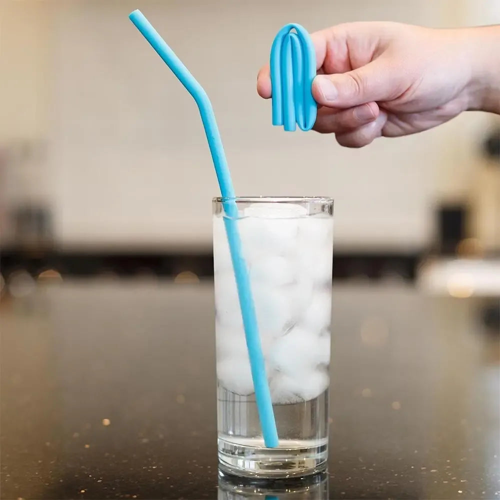 Daugkartiniai silikoniniai šiaudeliai su šepečiu, 6 vnt., lankstūs ir patvarūs, idealiai naudoti gėrimams ir valymui