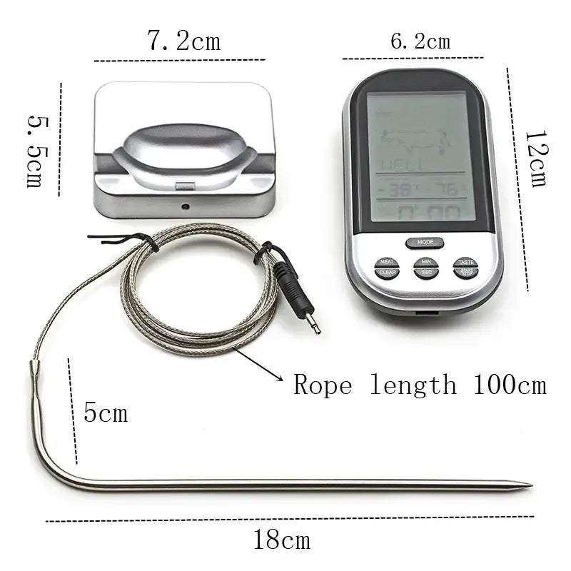 Skaitmeninis maisto termometras su nerūdijančio plieno zondo, tiksliai matuoja temperatūrą virtuvėje ar maisto ruošimui.