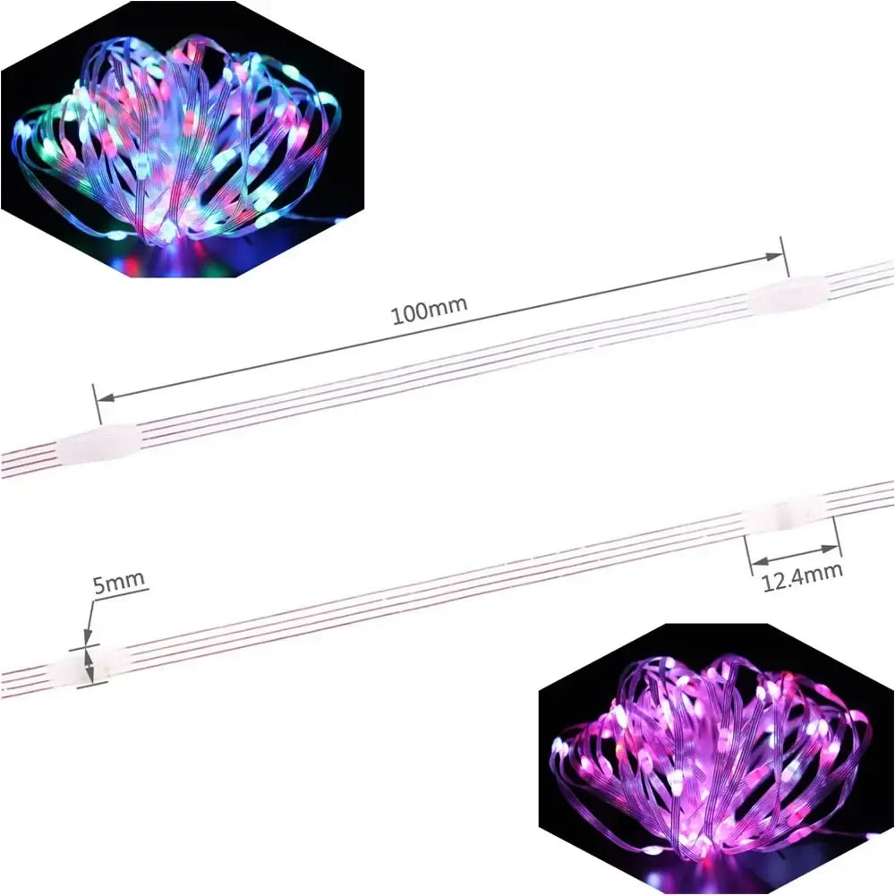 Išmanioji RGB LED kalėdinė girlianda su nuotolinio valdymo programėle, spalvingos šviesos ir kalėdinis apšvietimas.