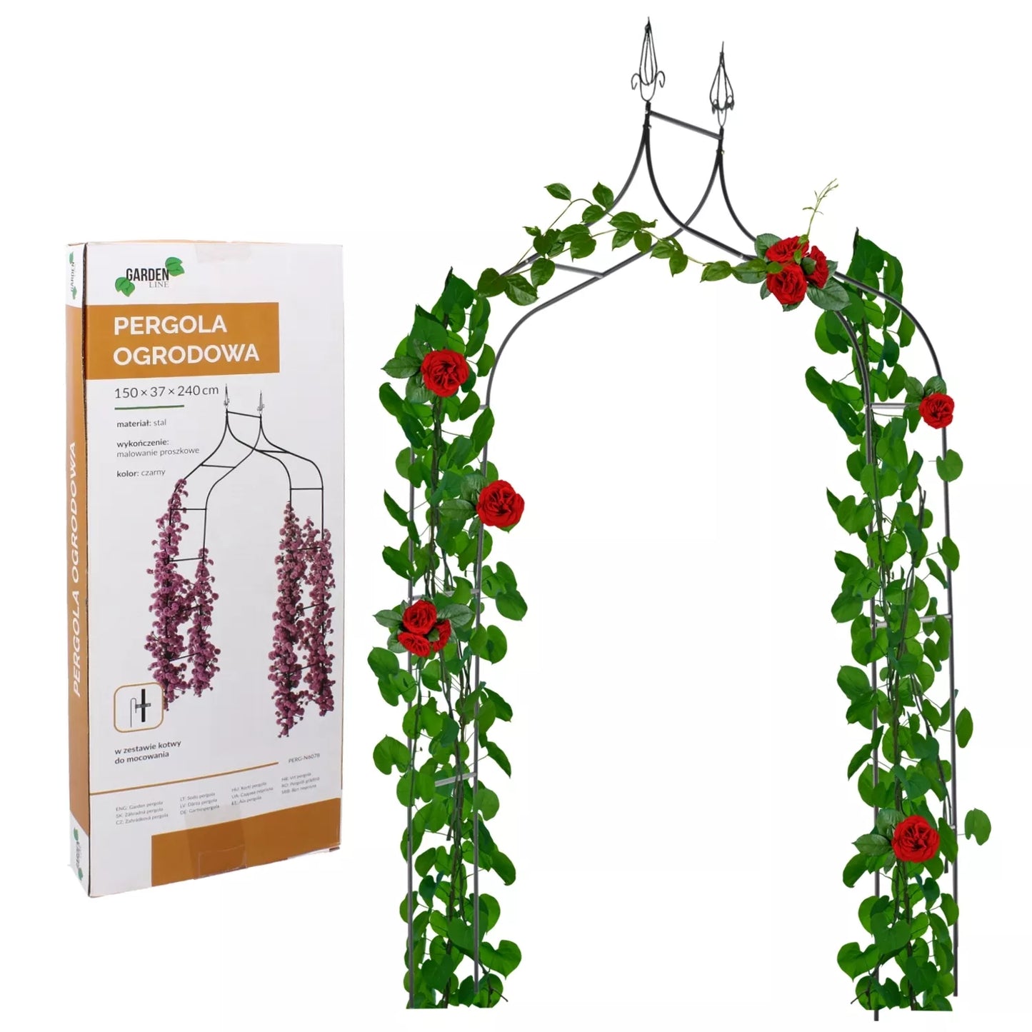 Aia pergola taimedele 150 × 37 × 240 cm, metallist, must