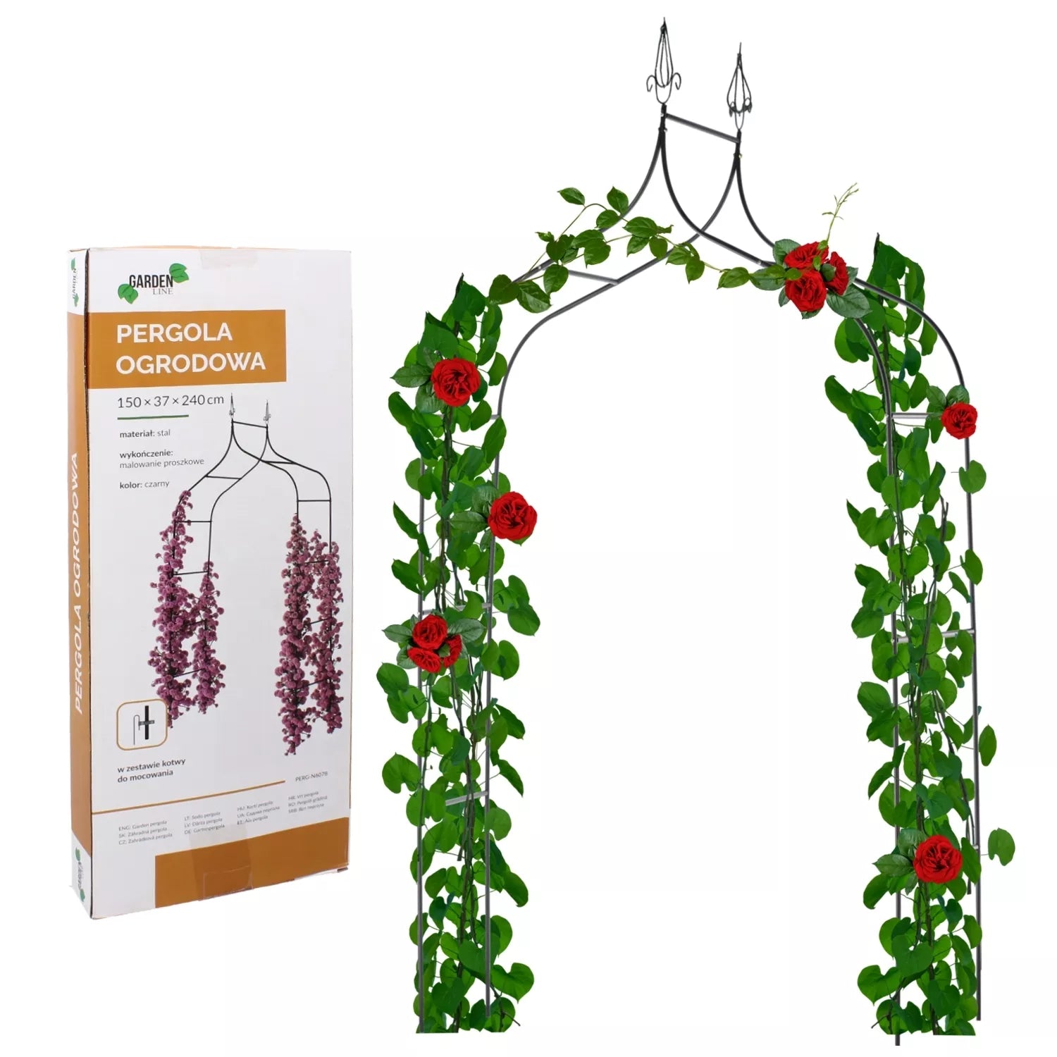 Aia pergola taimedele 150 × 37 × 240 cm, metallist, must