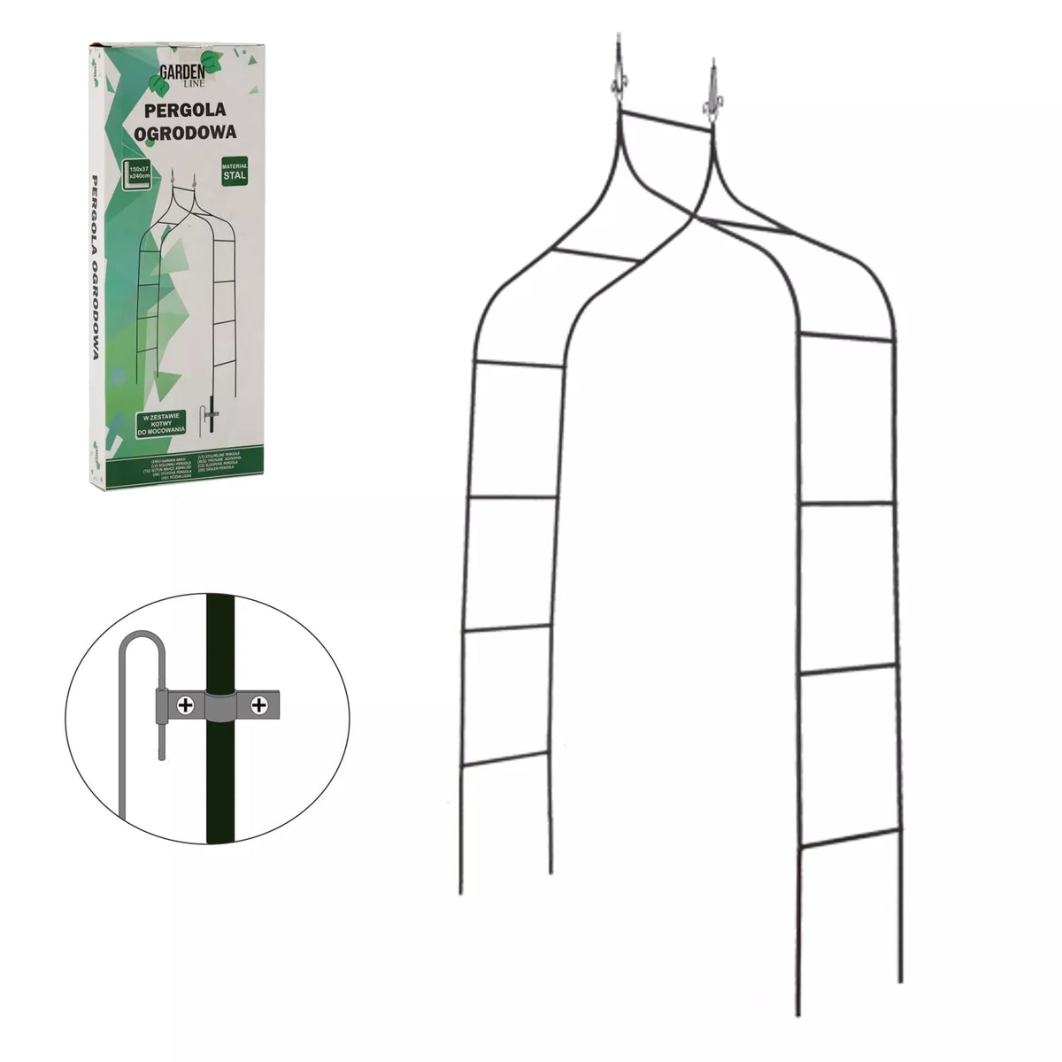 Aia pergola taimedele 150 × 37 × 240 cm, metallist, must