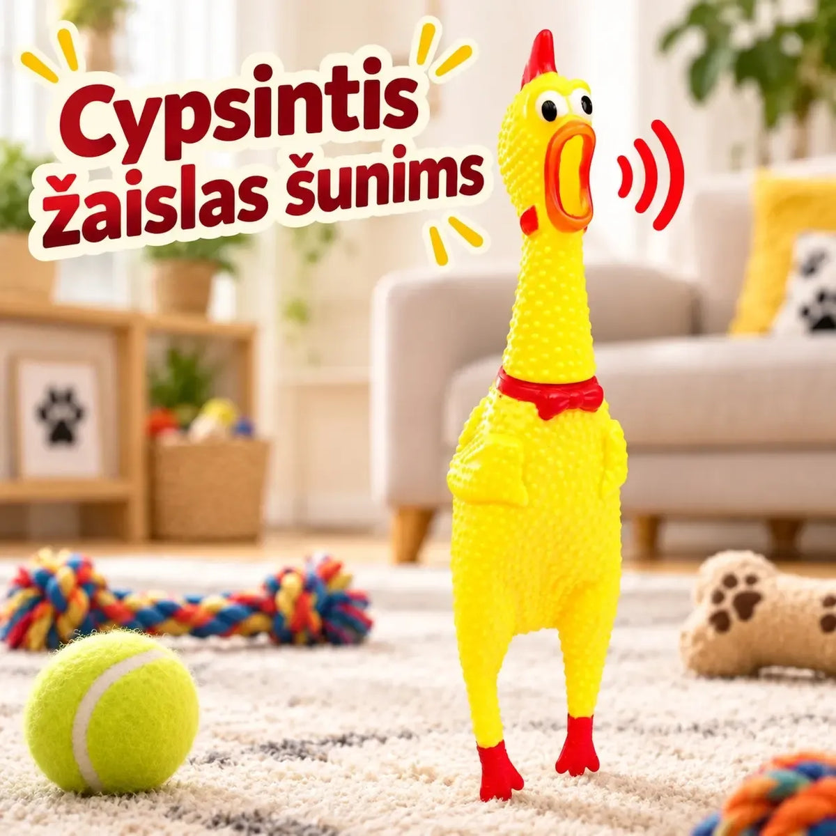 Spaudžiamas garsinis žaislas „Rėkianti višta“ su spalvingu dizainu vaikų žaidimui ir linksmai pramogai.