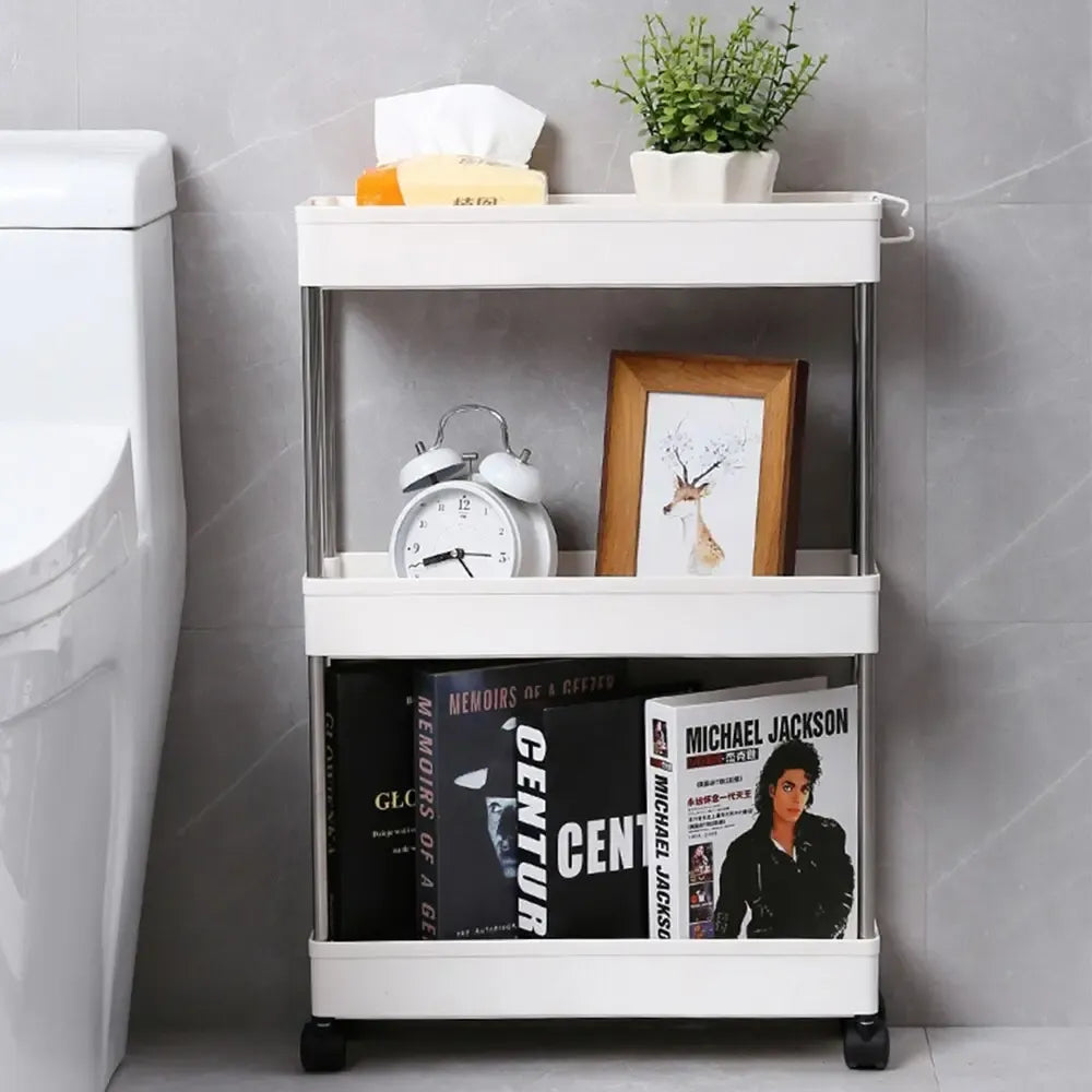 Mobilus virtuvės ir vonios stovas su ratukais, kompaktiškas ir patogus naudoti, tinkamas saugojimui ir organizavimui