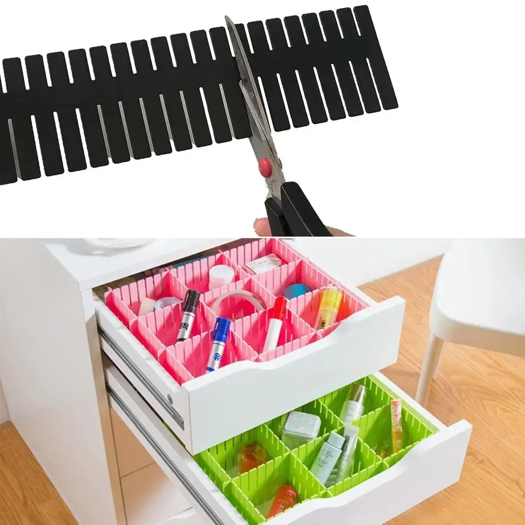 Modulinis stalčių organizatorius ir pertvarų rinkinys, 4 vnt., skaidrūs plastikiniai padėkliukai ir pertvaros stalčiams