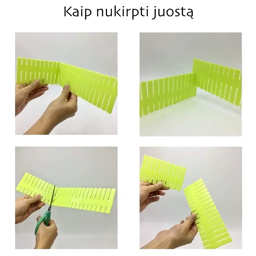 Modulinis stalčių organizatorius ir pertvarų rinkinys, 4 vnt, baltos plastikinės pertvaros ir dėžutės tvarkingam daiktų laikymui