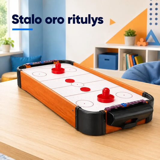 Stalo oro ritulio žaidimo žaidimo lenta su rankenėlėmis ir žaidėjų figūrėlėmis, skirtas namų žaidimų pramogoms.