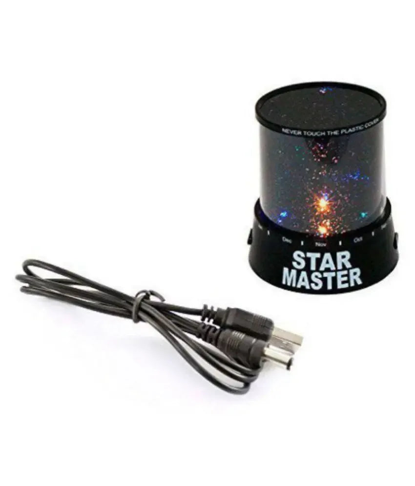 Star Master naktinė lemputė projektorius žvaigždėtam dangui, rodo šviesos projektą su žvaigždėmis ir mėnuliu.