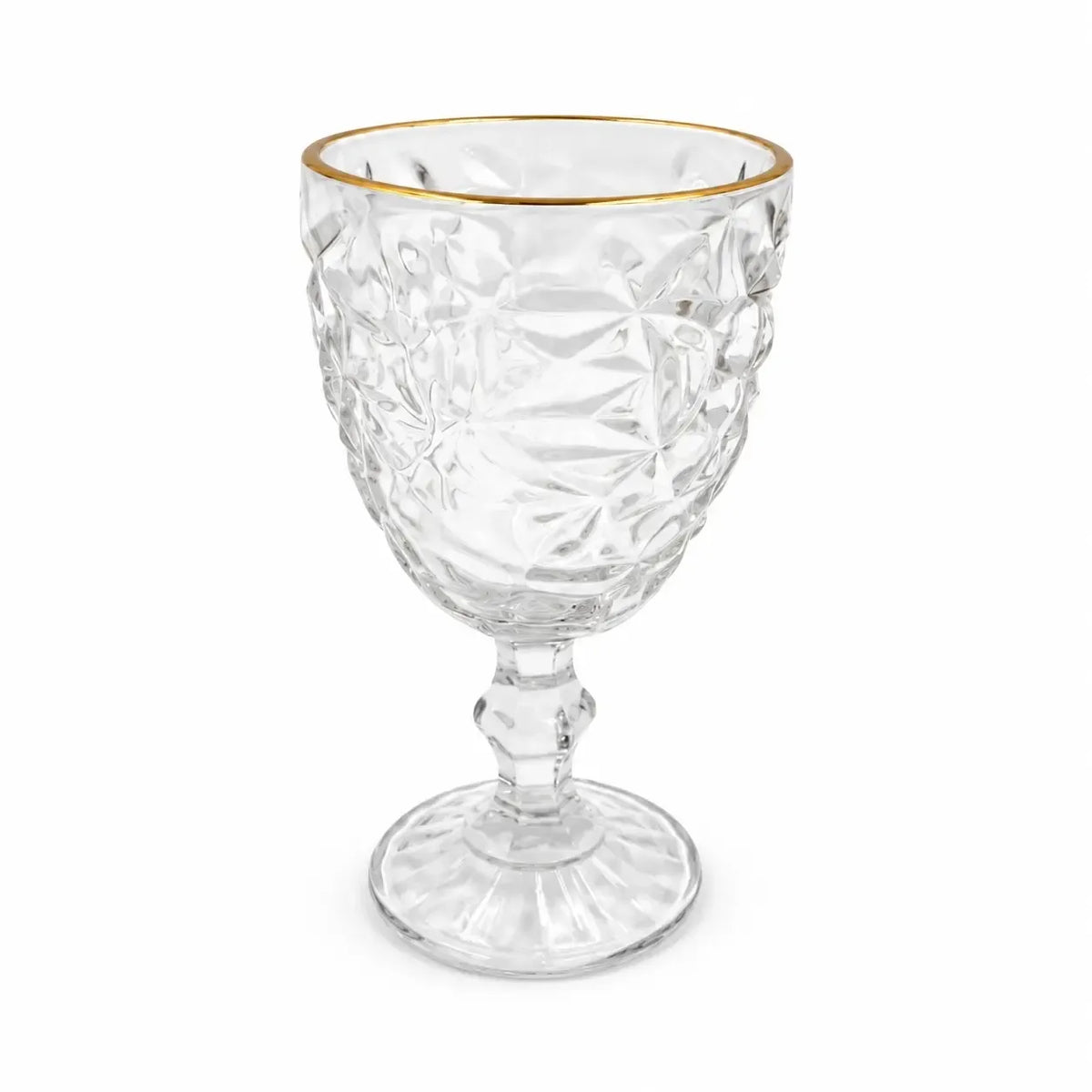 Stiklinė taurė TR1849 su aukso spalvos krašteliais, 280 ml, elegantiška ir dekoratyvi stiklinė gėrimams.