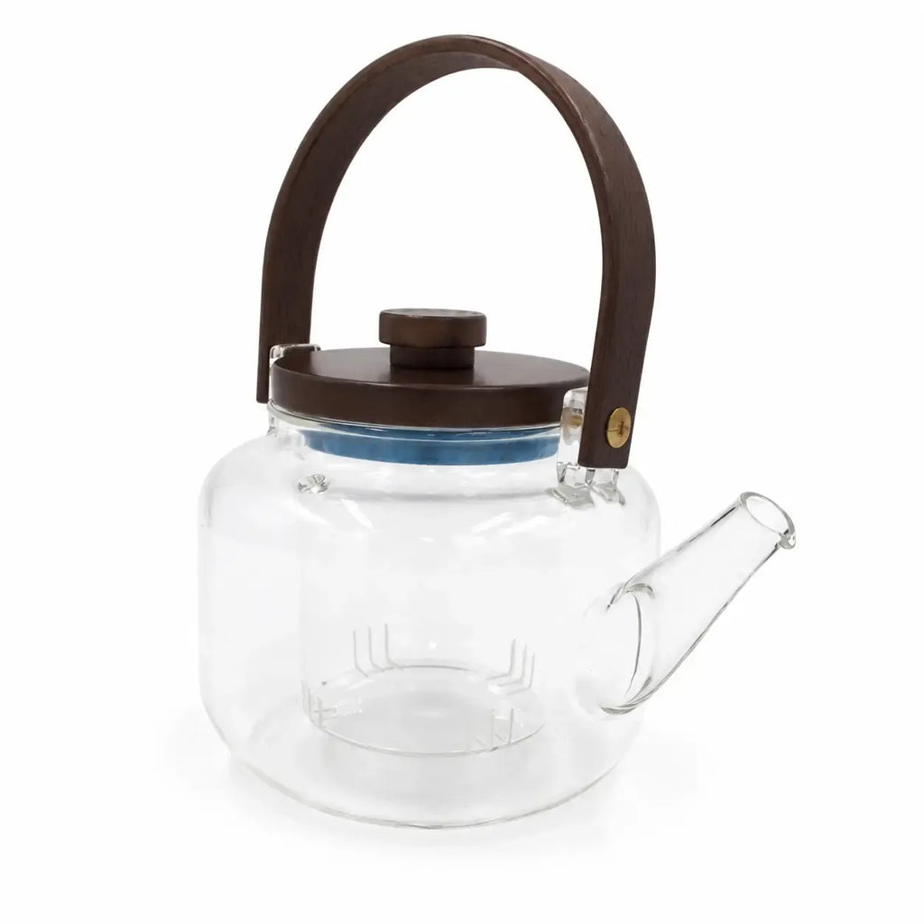 Stiklinis arbatinukas su dangteliu, 1000 ml talpa, aiški ir moderni arbatos gaminimo priemonė.