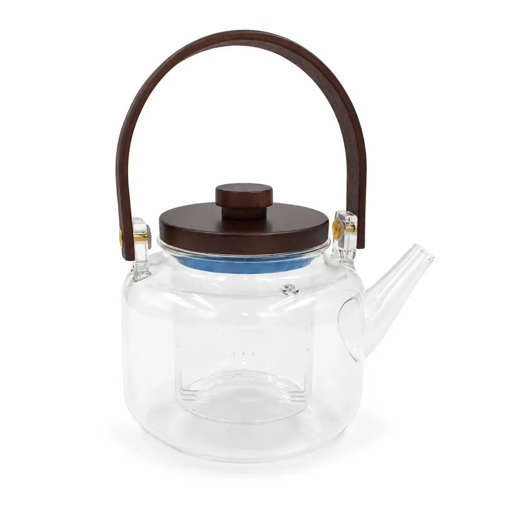 Stiklinis arbatinukas su dangteliu, 1000 ml, skaidrus ir modernus arbatos ir kavos gaminimo indas.