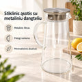 Stiklinis ąsotis su metaliniu dangteliu, talpa 1800 ml, aiškus ir elegantiškas namų apytakai, virtuvės reikmenys.