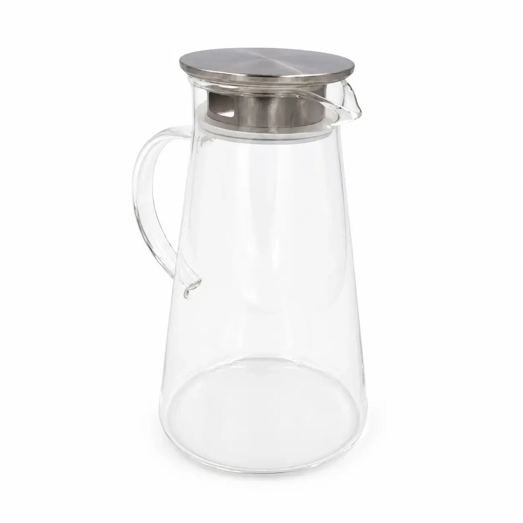 Stiklinis ąsotis su metaliniu dangteliu, 1800 ml, skaidrus, namų virtuvės reikmenys, patogus ir stilingas naudoti.