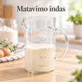 Stiklinis matavimo ąsotis su 500 ml talpa, skaidrus ir su matavimo žymėmis, tinkamas maistui ir virtuvės naudojimui
