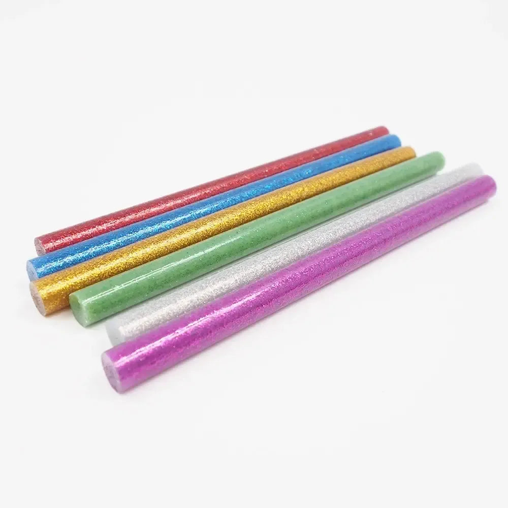 Storos klijų lazdelės Glitter 11mm, 6 vnt., skirtos keramikos, audinio ar rankdarbiai, su blizgančiu efektu.