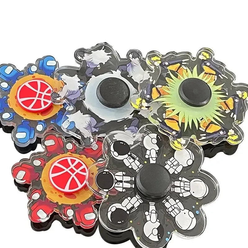 3D fidget suktukas FIDGET SPINNER su spalvingais dizainais, skirtas stresui mažinti ir rankų lavinimui.