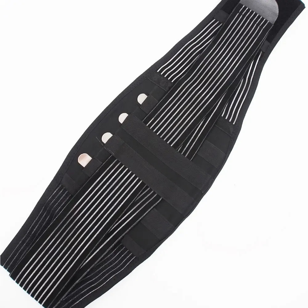 Sutvirtintas nugaros diržas TR1460A, M dydis, parodytas, su tvirtomis juostomis ir reguliuojamu dydžio mechanizmu.