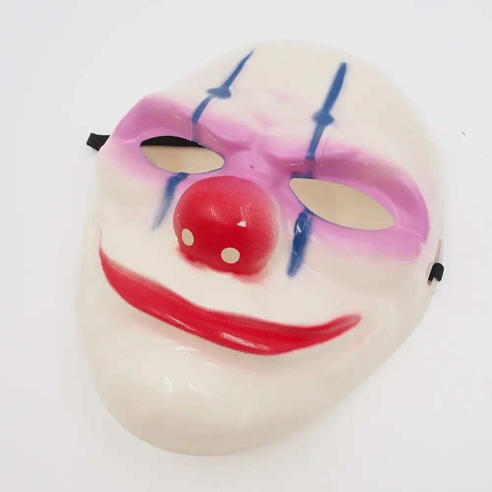 Šventinė veido kaukė Killer Clown, su ryškiais raštais ir kaukolės motyvu, ideali kostiumo aksesuarui šventei.