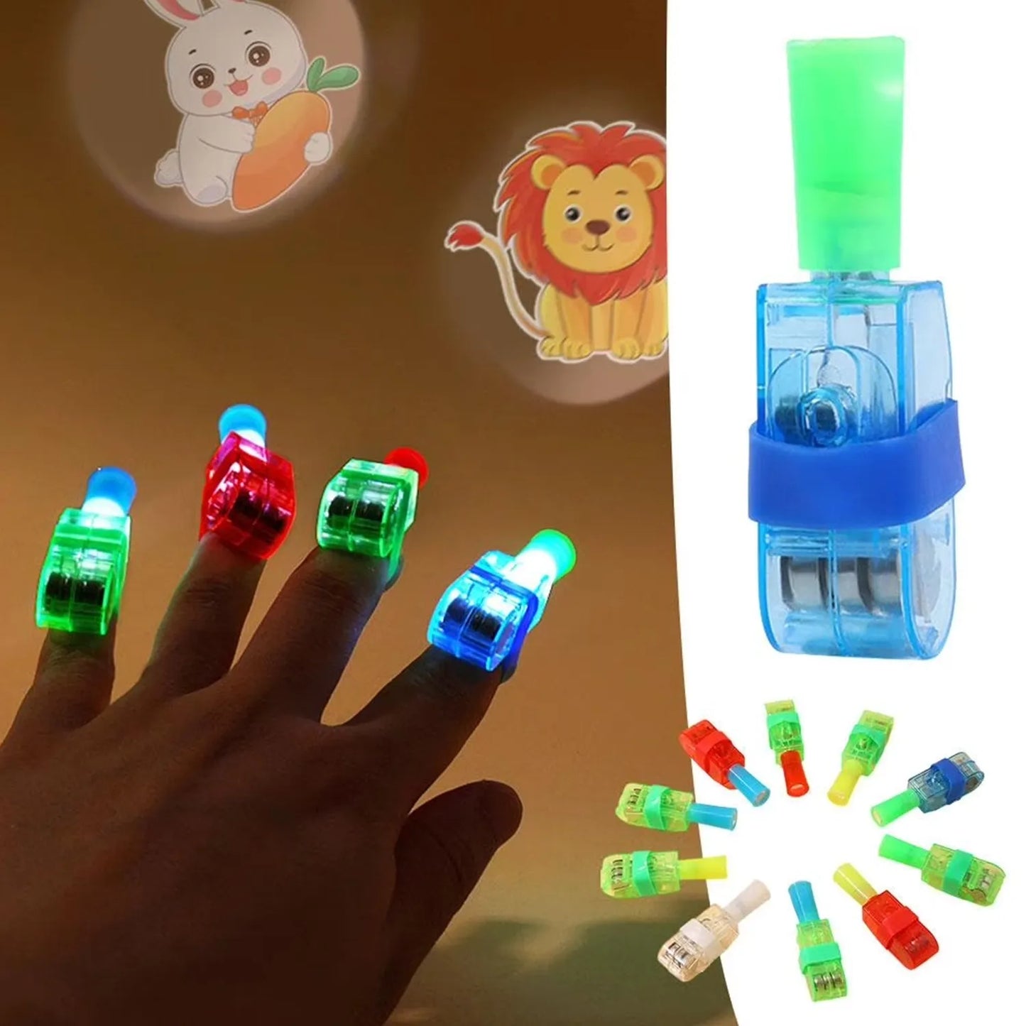 Šviečiantys LED pirštų žaislai vaikams – 10 vnt. rinkinys