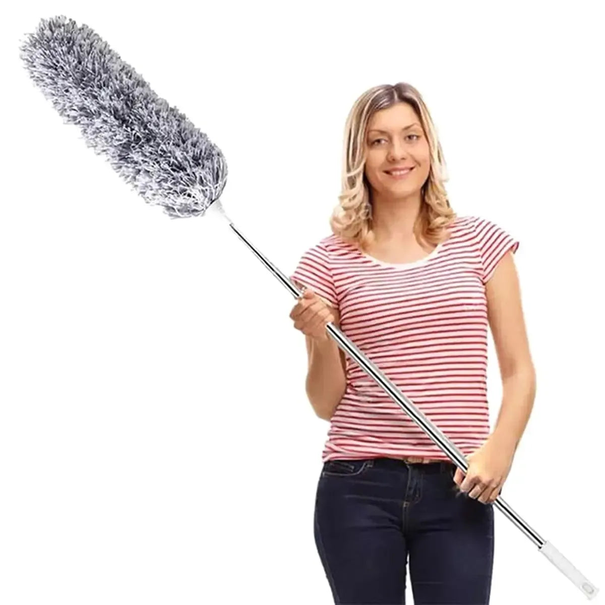 Teleskopinis dulkių šepetys su 280 cm išskleidžiama rankena, plovimui ir valymui.