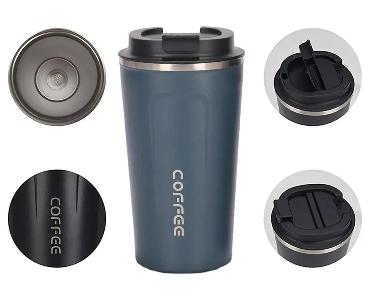 Termosinis puodelis „Coffee“ 510 ml, nerūdijančio plieno, su dangteliu, skirtas karštų ir šaltų gėrimų laikymui.