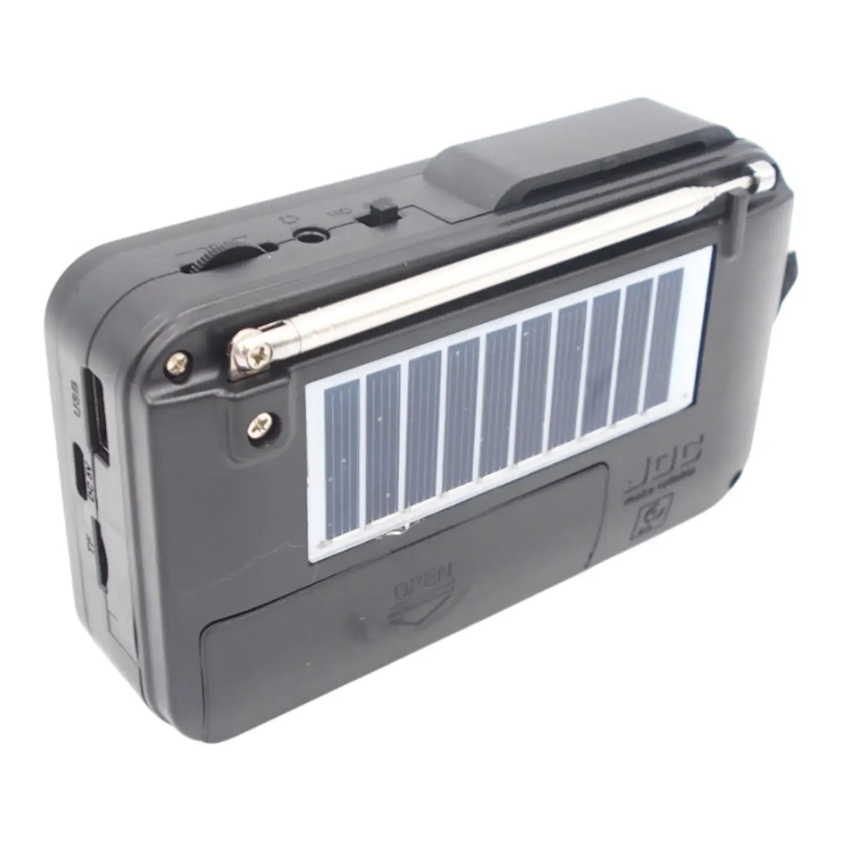 Nešiojama saulės energija įkraunama FM radijo kolonėlė JOC H2303 su Bluetooth, turinti 18650 bateriją, skirta kelionėms.