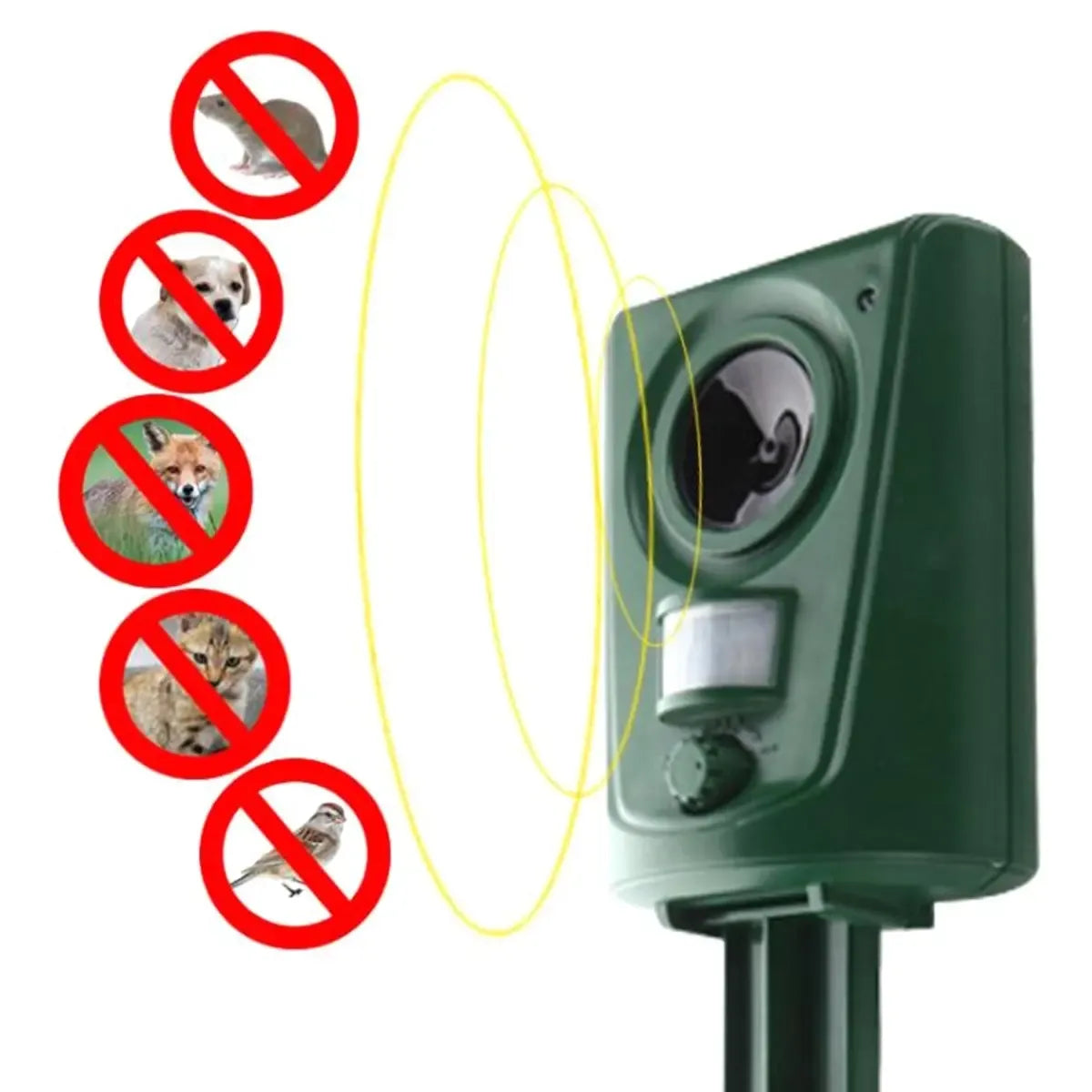 Ultragarsinis gyvūnų atbaidymo prietaisas baltame fone