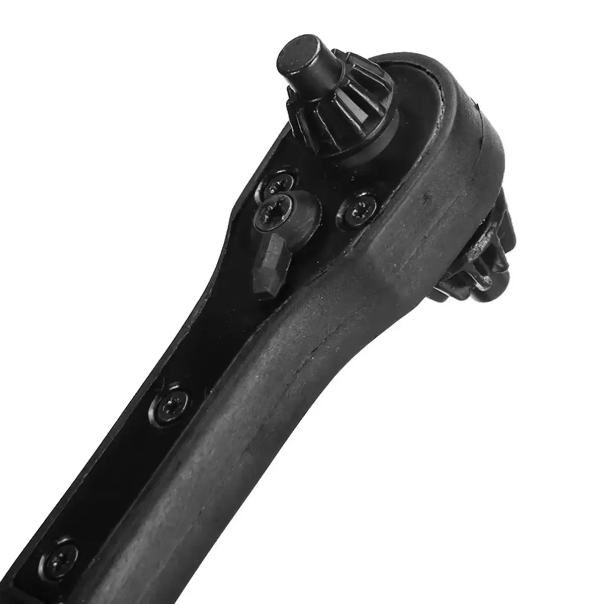 Universalus trijų žandikaulių griebtuvo raktas, rankena ir žandikauliai, skirtas laikyti ir sukti įvairias mechanines detales.