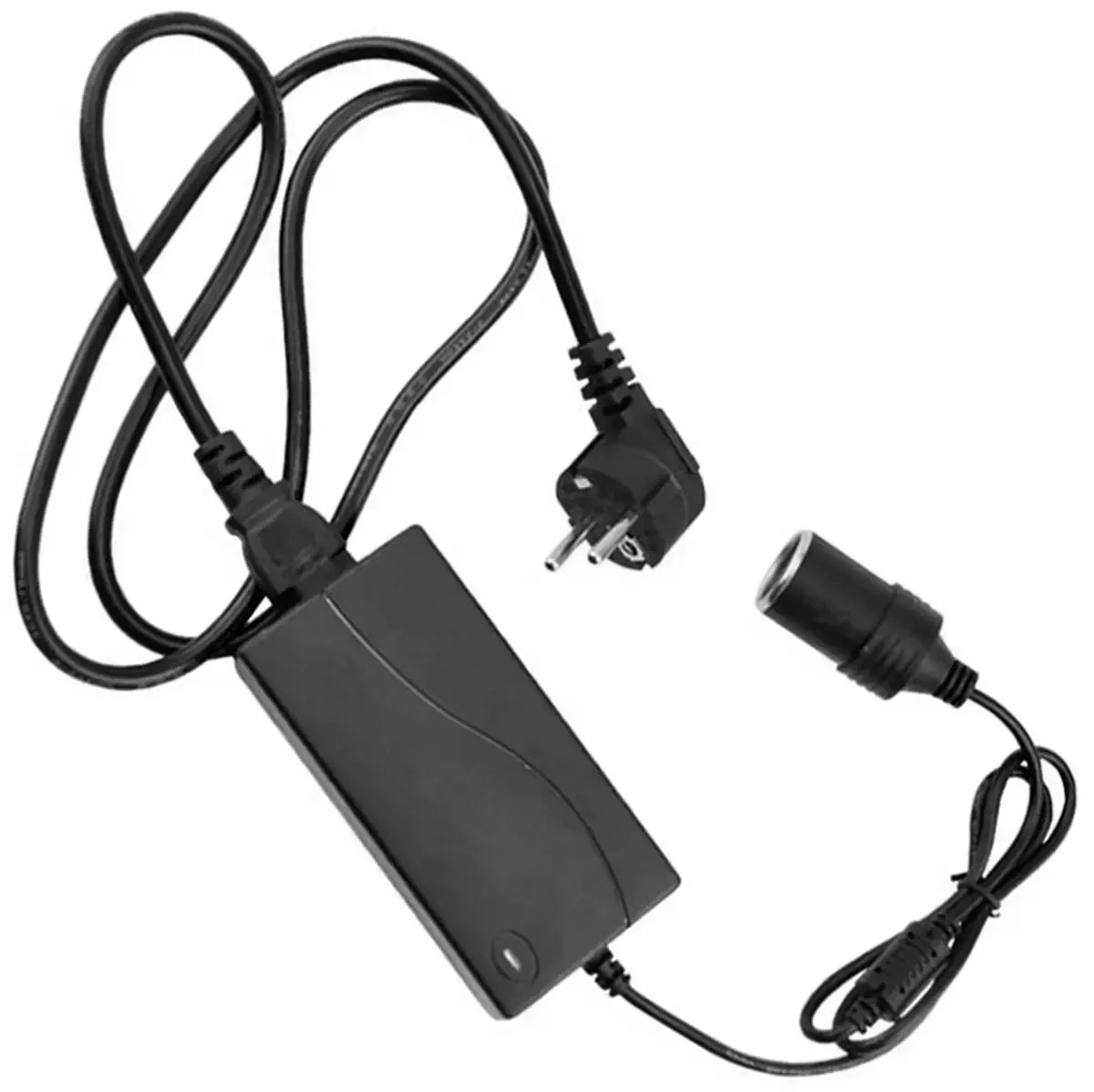 Automobilinis įtampos keitiklis 230V į 12V, 64W, universalus, maitinimo adapteris su laidais ir jungtimis.