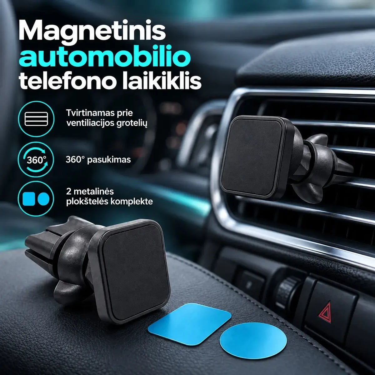 Universalus magnetinis automobilinis telefono laikiklis TR2478A, tvirtai laikantis išmanųjį telefoną automobilyje, patogus ir stabilus naudojimui