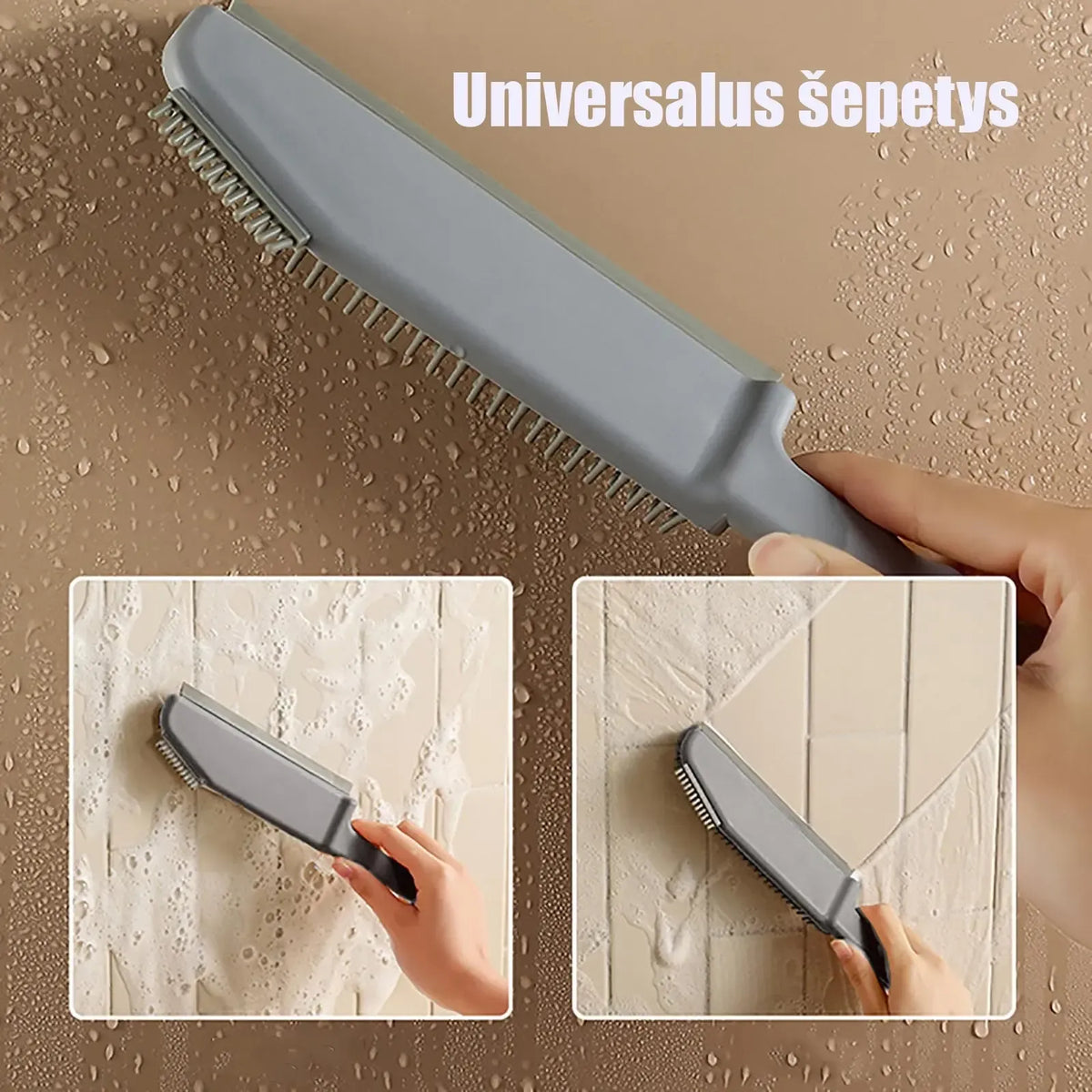 Universalus namų ir virtuvės šepetys, plastikinis su ilgomis šerelėmis, skirtas valymui ir švaros palaikymui.