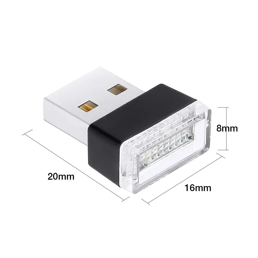 USB automobilių aplinkos lemputė, šviesą skleidžianti LED lempa su USB jungtimi automobiliui, suteikia patogią apšvietimo atmosferą.