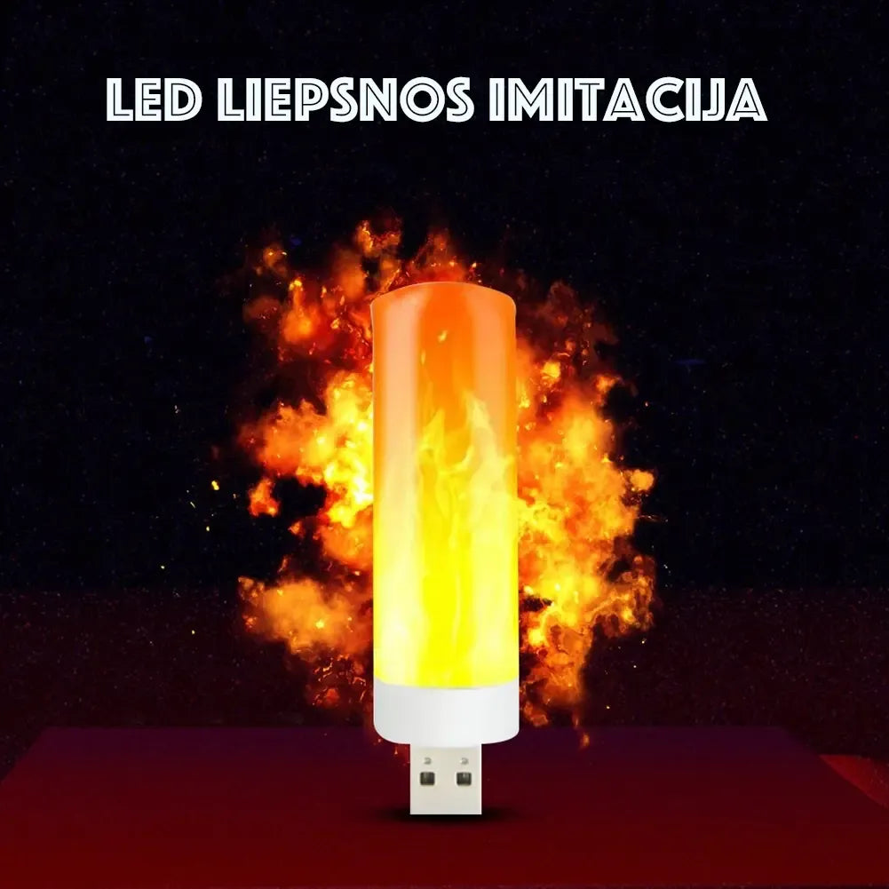 USB liepsnos imitacijos LED lemputė su šiltu, šviečiančiu liepsnos efektu, skirta apšvietimui ir dekoravimui.
