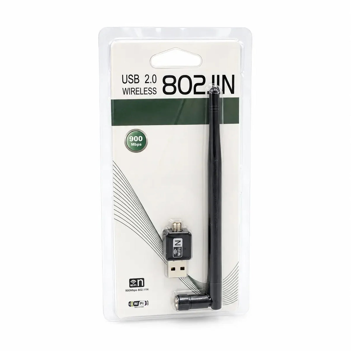 USB Wi‑Fi adapteris su antena, 802.11n, 300 Mbps, tinklo ryšio įrenginys.