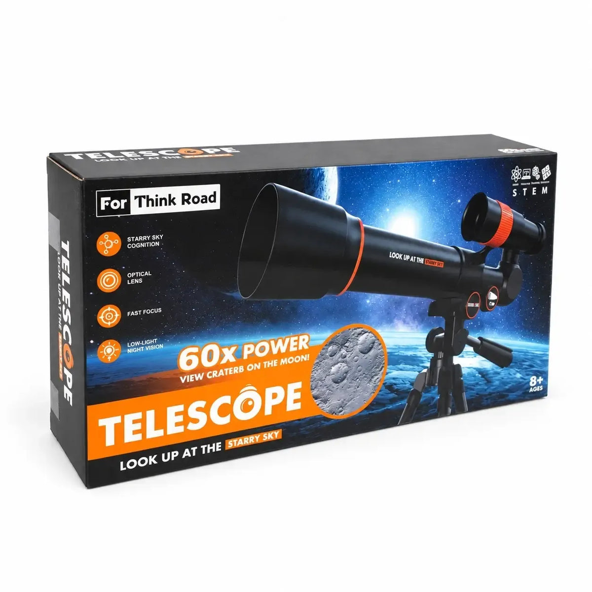 Vaikiškas astronominis teleskopas su trikoju, mėnulio ir žvaigždžių stebėjimo įrankis vaikams, juodos spalvos.