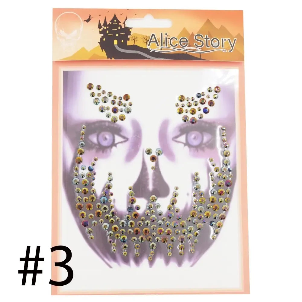 Veido blizgučiai Helovino įvaizdžiui, 8 vnt., žvilgantys blizgučiai veido dekoracijoms, skirti šventiniam makiažui.