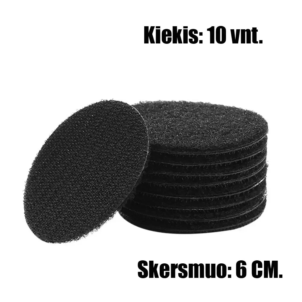 Lipnūs Velcro tvirtinimo elementai, 10 vnt., lankstūs ir lengvai naudojami, skirti tvirtinti įvairias medžiagas.