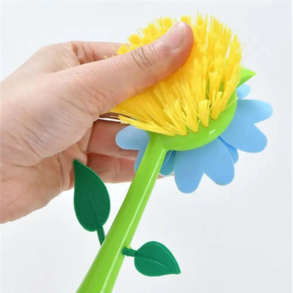 Universalus virtuvės šepetėlis su stovu, plastikinis, su šluoste ir stovėjimo baze, tinkamas indų valymui.