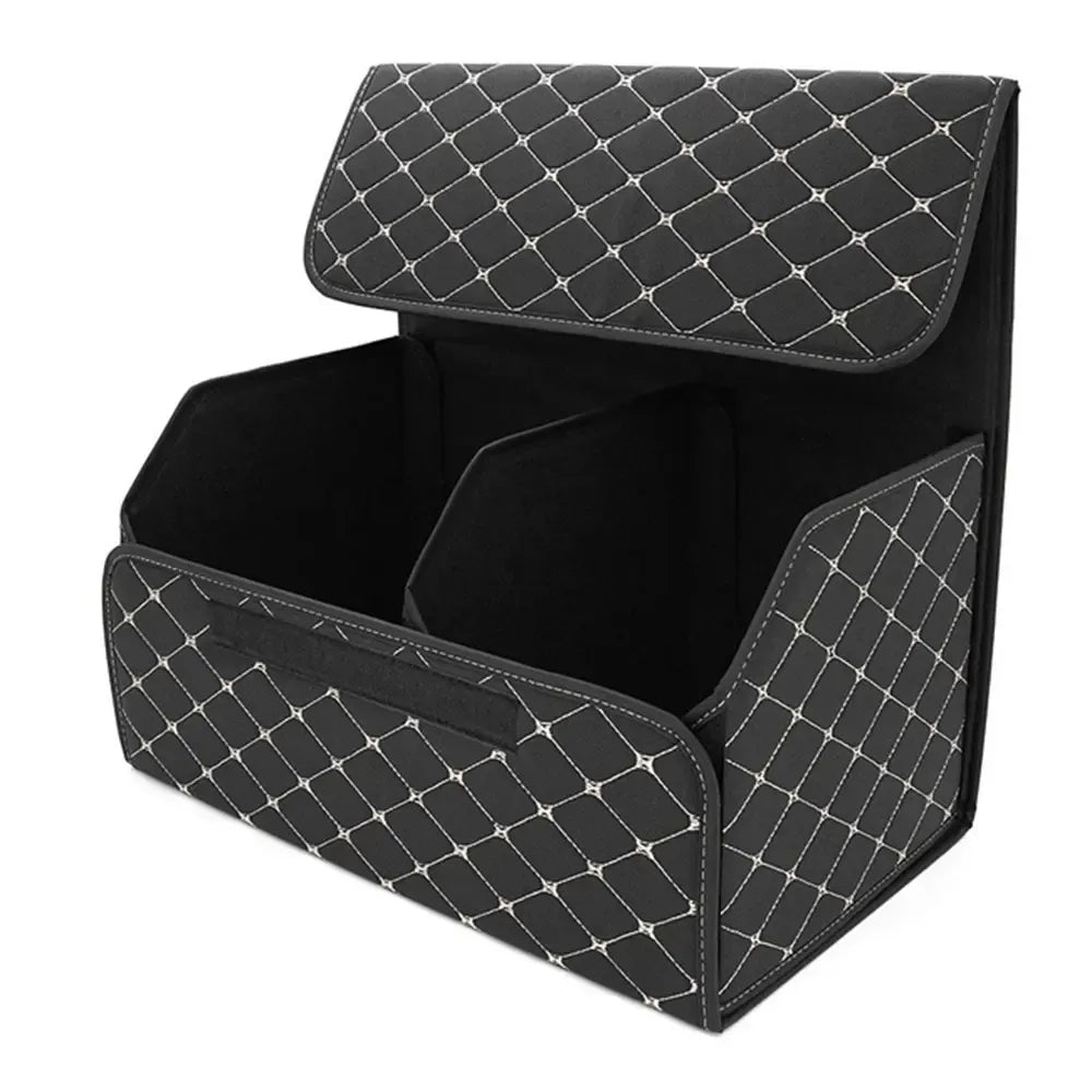XL automobilio daiktadėžė su dangčiu ir rankena, matmenys 65x30x30 cm, patogi ir talpi automobiliui ar sandėliui.