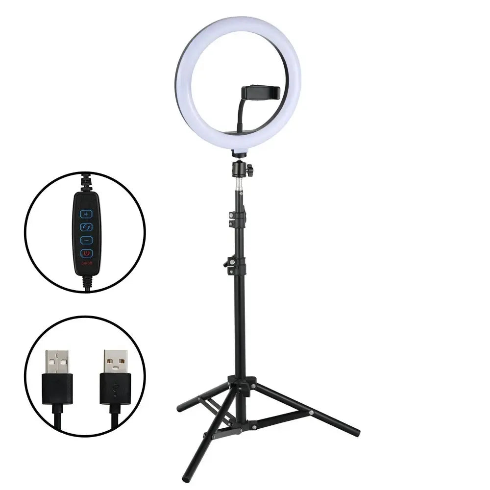 Žiedo formos LED šviesa fotografavimui ir makiažui, 24W, aiškiai matomas žiedo formos apšvietimas ir šviesos sklaida.