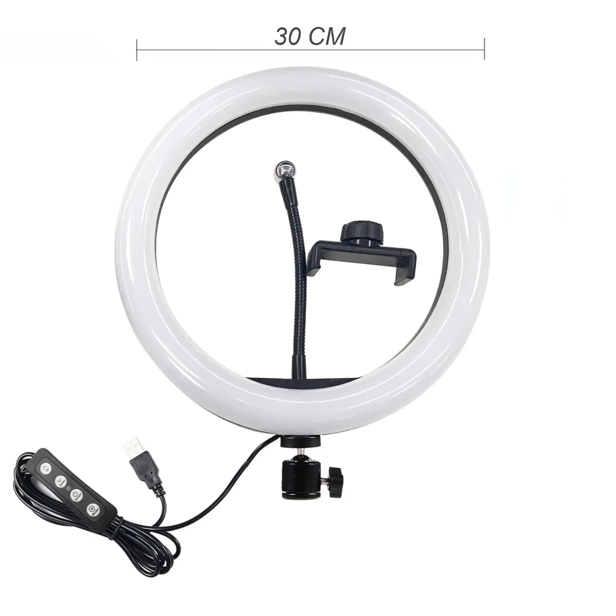 Žiedo formos LED lempa fotografavimui ir makiažui, 24W, šviesos žiedo forma, reguliuojama apšvietimo intensyvumas.